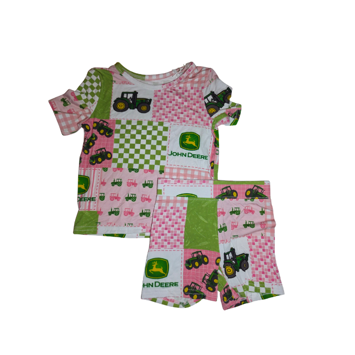Tractor Girl Pink Patch Bamboo Short Set (Biker Style)