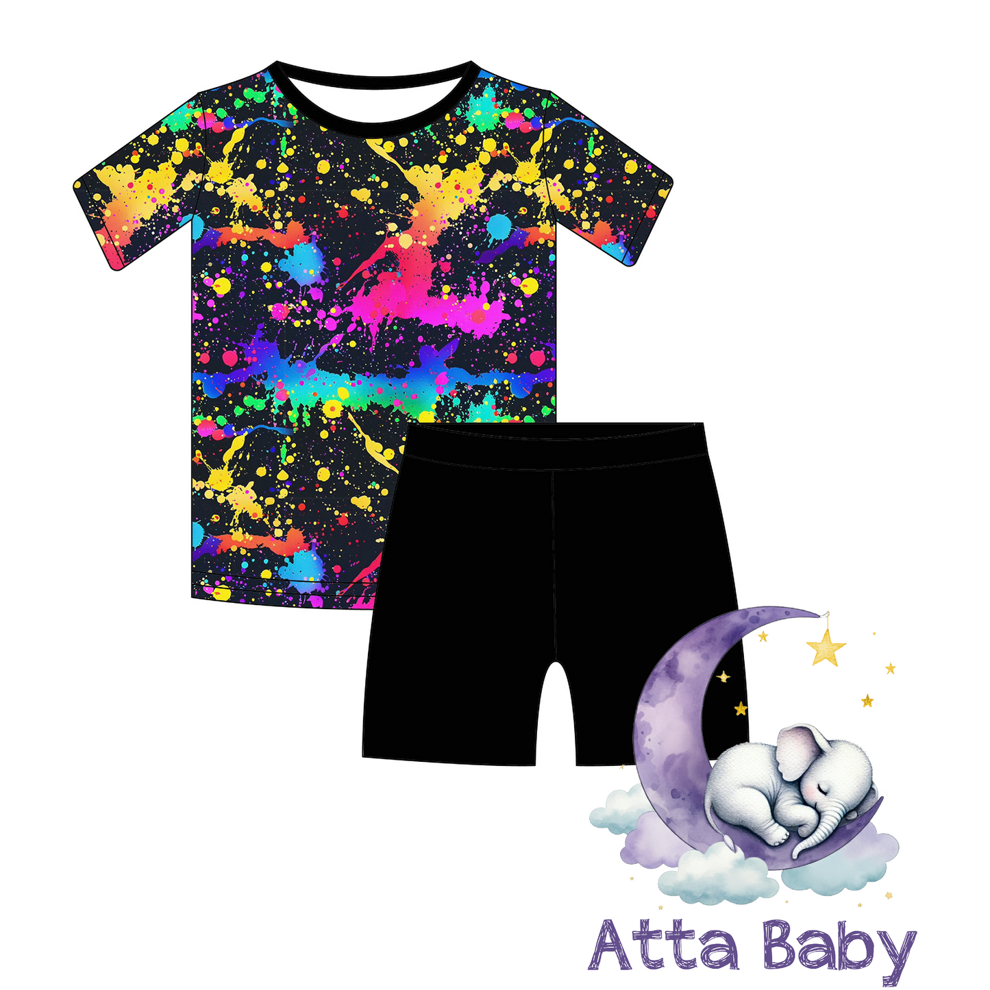 Paint Splatter Bamboo Short Set (Biker Style)