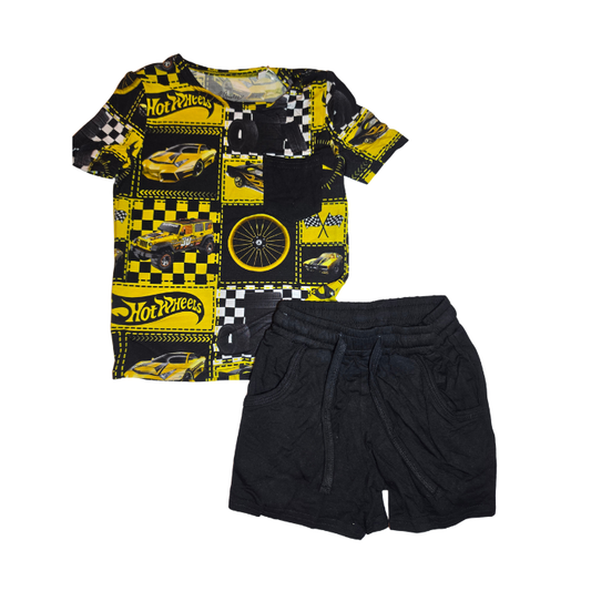 Yellow Car Pocket Tee Bamboo Short Set (Lounge Style)